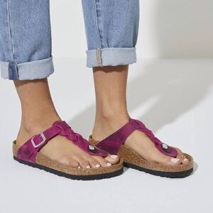 BIRKENSTOCK women's gizeh braided oiled leather sandals in festival fuchsia
